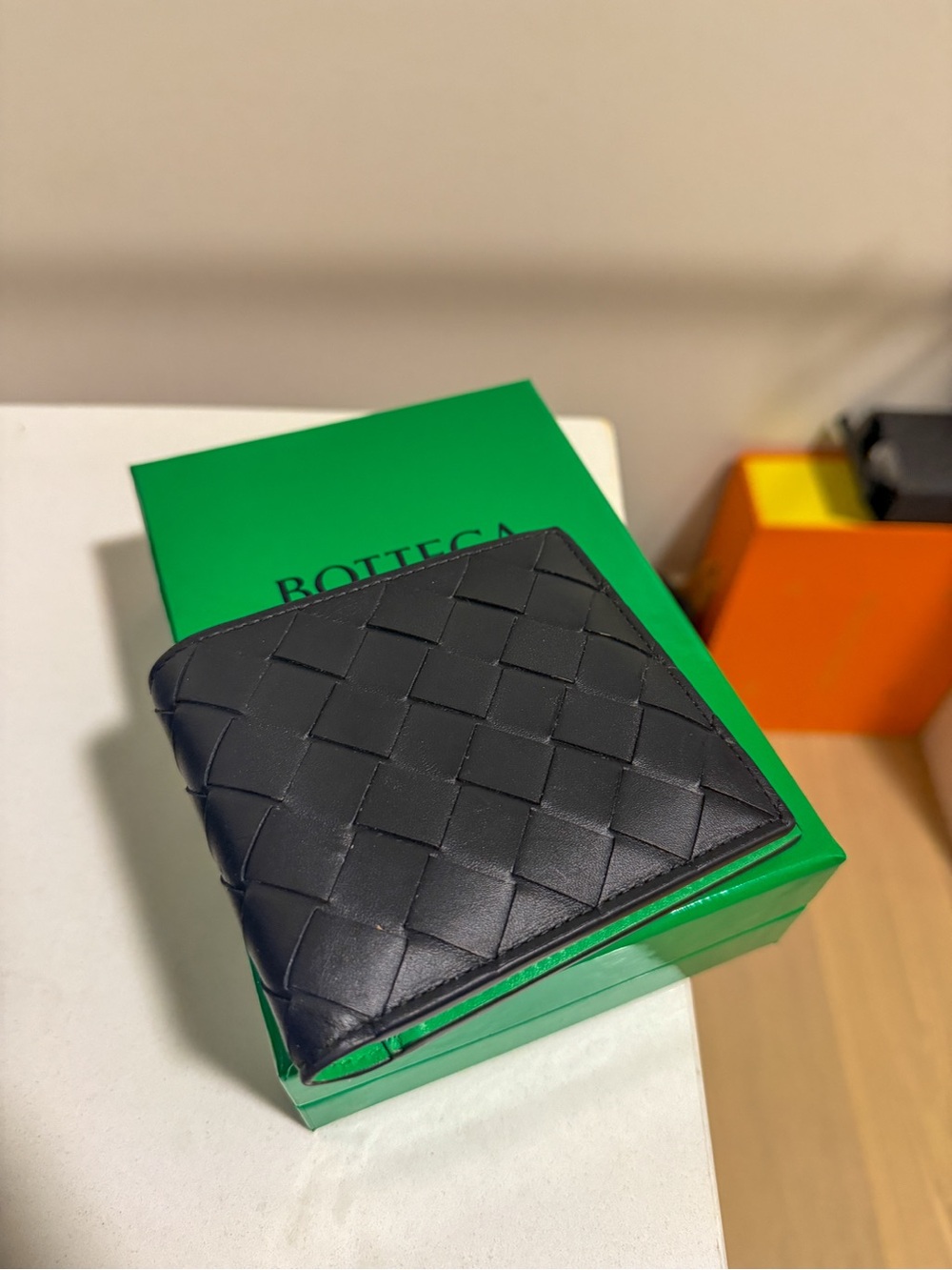 Bottega Veneta Black Intrecciato Leather Bi-Fold Card Wallet